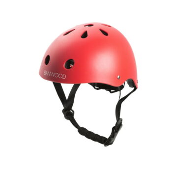 Czerwony dziecięcy kask rowerowy z otworami wentylacyjnymi i regulowanym paskiem. Banwood czerwony dziecięcy kask rowerowy red