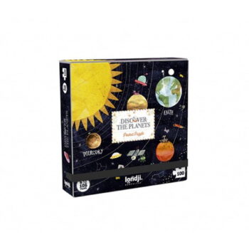 Puzzle kieszonkowe 100 elementów z ilustracją planet i słońca dla dzieci. Londji Odkryj Planety Kieszonkowe puzzle 100 elem