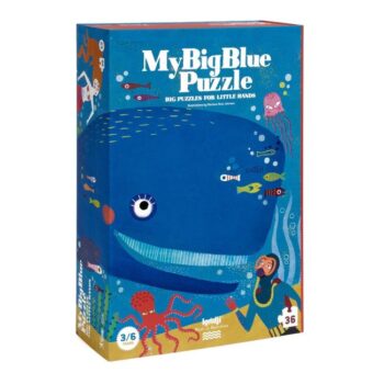 Puzzle tradycyjne z motywem podwodnego świata z wielorybem o niebieskim tle dla dzieci 3-6 lat. Londji Puzzle Mój Wielki Błękit!