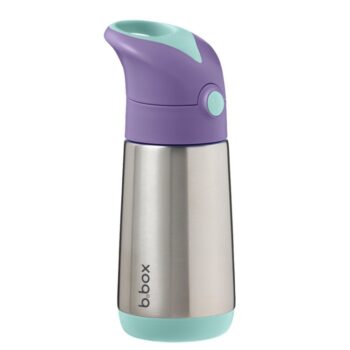 Bidon termiczny ze stali nierdzewnej fioletowa zakrętka z przyciskiem pojemność 350 ml dla dziecka. B.box Bidon termiczny 350 ml Lilac Pop