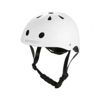 Biały dziecięcy kask rowerowy z otworami wentylacyjnymi i regulowanym paskiem. Banwood Dziecięcy kask rowerowy white
