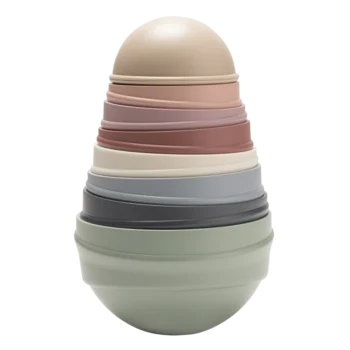 Dwustronna pastelowa wieża do układania z grzechotką dla niemowlaka. BIBS WOBBLY TOWER PASTEL RAINBOW wieża dwustronna wielofunkcyjna z grzechotką