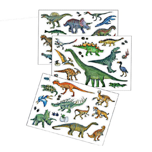 Arkusze naklejek z kolorowymi dinozaurami różne gatunki dla dzieci. Egmont Toys Układanka, gra magnetyczna, Dinozaury