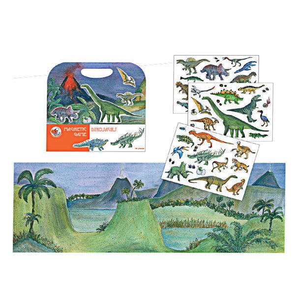 Magnetyczna układanka z dinozaurami z naklejkami i planszą z motywem prehistorycznym dla dzieci. Egmont Toys Układanka, gra magnetyczna, Dinozaury