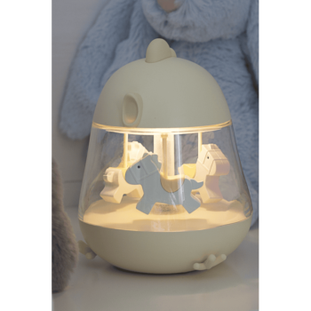 Lampka z pozytywką w kształcie kurczaczka z obracającymi się konikami dla dziecka żółta. Rabbit&Friends Kurczaczek Lampka z Pozytywką Żółta