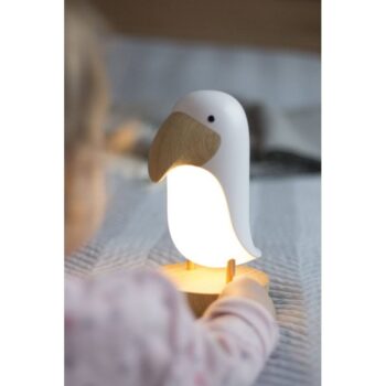 Biała lampka z głośnikiem w kształcie maskonura drewniane elementy dla dziecka. Rabbit&Friends Maskonur Lampka z Głośnikiem Biała