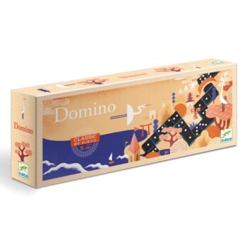 Drewniane domino klasyczne z czarnymi i kolorowymi kropkami dla dzieci. Djeco Domino