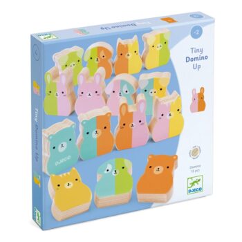 Drewniane domino z kolorowymi zwierzątkami dla dzieci. Djeco Drewniane Domino Tiny-up