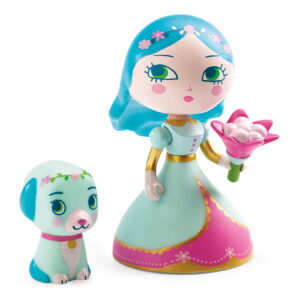 Figurki księżniczki w sukni z kwiatem i psa z niebieskimi uszami dla dzieci. Djeco Figurka Księżniczki LUNA & BLUE