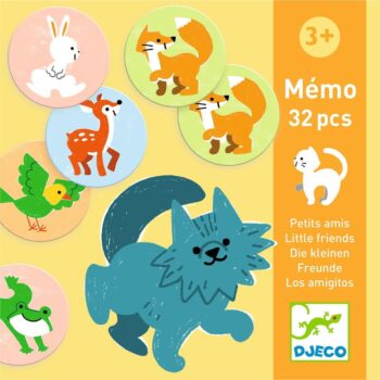 Karty do gry memory z ilustracjami zwierząt leśnych dla dzieci powyżej 3 lat. Djeco Gra Edukacyjna Memo MALI PRZYJACIELE