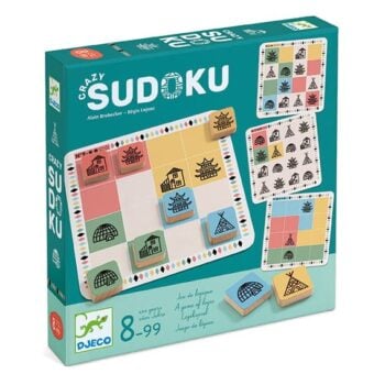 Gra logiczna Sudoku z kolorowymi ilustracjami zwierząt i symboli dla dzieci od 8 lat. Djeco Gra logiczna Szalone Sudoku