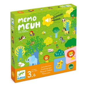 Planszowa gra pamięciowa z dźwiękiem z ilustracjami zwierząt dla dzieci od 3 lat. Djeco Gra Planszowa MEMO MEUUUH z DŹWIĘKIEM