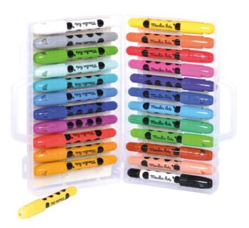 Zestaw 24 kolorowych kredek woskowych w plastikowym etui dla dzieci. Moulin Roty Kredki woskowe 24 kolory LES POPIPOP