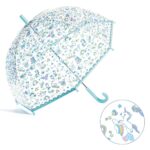Przezroczysty parasol przeciwdeszczowy z kolorowymi wzorami jednorożców dla dziecka. Djeco Parasol przeciwdeszczowy Jednorożce