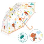 Przezroczysty parasol przeciwdeszczowy z kolorowymi kotkami dla dziecka. Djeco Parasol przeciwdeszczowy Kotek