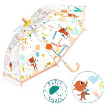 Przezroczysty parasol przeciwdeszczowy z kolorowymi kotkami dla dziecka. Djeco Parasol przeciwdeszczowy Kotek