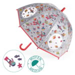 Przezroczysty parasol przeciwdeszczowy z kolorowymi wzorami łodzi podwodnej dla dziecka czerwony uchwyt. Djeco Parasol przeciwdeszczowy Łódź Podwodna