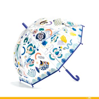 Przezroczysty parasol przeciwdeszczowy z kolorowymi wzorami rybek dla dziecka. Djeco Parasol Przeciwdeszczowy MAGICZNE RYBKI