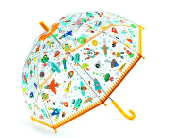 Przezroczysta parasolka przeciwdeszczowa z kolorowymi rakietami dla dziecka. Djeco Parasol Przeciwdeszczowy RAKIETY