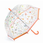 Przezroczysta parasolka przeciwdeszczowa z kolorowym wzorem wiosennych kwiatów i zwierząt dla dziecka. Djeco Parasol przeciwdeszczowy Wiosna