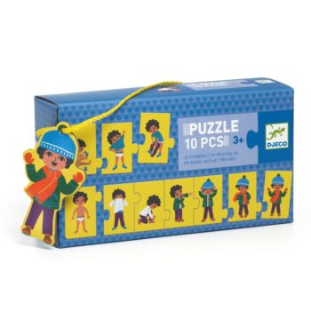 Puzzle progresywne 10 elementów ubieranie postaci dla dzieci powyżej 3 lat. Djeco Puzzle 10 Elementowe UBIERAM SIĘ +3 lat