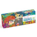 Pudełko puzzli z ilustracją kolorowych postaci i kwiatów 1000 elementów dla dzieci powyżej 9 lat. Djeco Puzzle Tektur. MAGIC INDIA 1000 Elem. +9 lat