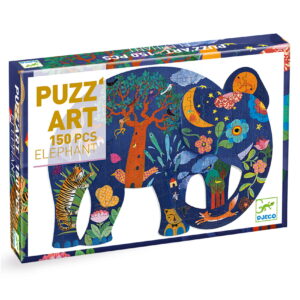 Puzzle tradycyjne 150 elementów z kolorowym wzorem słonia dla dzieci powyżej 6 lat. Djeco Puzzle Artystyczne SŁOŃ 150 Elem. +6 lat