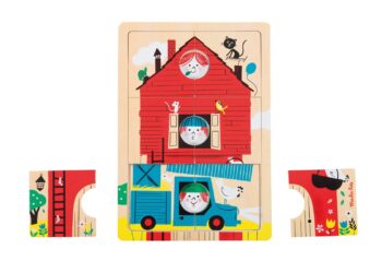 Drewniane puzzle warstwowe z kolorowym domkiem i postaciami dla dzieci powyżej 3 lat. Djeco Puzzle Drewniane 3 Warstwowe 1,2,3 TO MY! 3 lat+