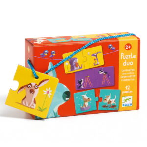 Puzzle progresywne z obrazkami zwierząt i ich przeciwieństw dla dzieci powyżej 2 lat. Djeco Puzzle Duo PRZECIWIEŃSTWA +2 lat