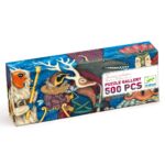 Pudełko z puzzlami 500 elementów z ilustracją fantastycznej orkiestry zwierząt i postaci dla dzieci powyżej 8 lat. Djeco Puzzle Gallery Fantastyczna Orkiestra +8 lat