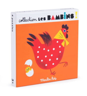 Puzzle kartonowe z obrazkiem czerwonej kury i pisklęcia dla dzieci powyżej 3 lat 10 elementów. MOULIN ROTY Puzzle Kartonowe 4- ZWIERZĄTKA, 10-el. +3 lat