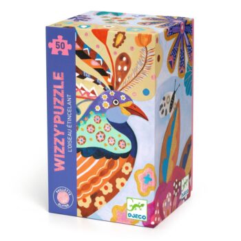 Puzzle kartonowe 50 elementów z kolorowym egzotycznym ptakiem dla dzieci. Djeco Puzzle kartonowe WIZZY Egzotyczny ptak 50 elem