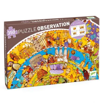 Puzzle edukacyjne 350 elementów z ilustracją historii świata dla dzieci powyżej 7 lat. Djeco Puzzle Na Okragło Historia Świata +7 lat