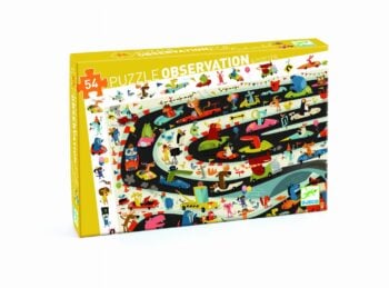 Puzzle 54 elementy z kolorowym obrazkiem rajdu samochodowego dla dzieci. Djeco Puzzle obserwacja RAJD SAMOCHODOWY 54 el