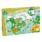 Puzzle tradycyjne 200 elementów mapa świata z ilustracjami budowli i zwierząt dla dzieci powyżej 8 lat. Djeco Puzzle Tekt. BUDOWLE ŚWIATA z Książeczką 8 lat+