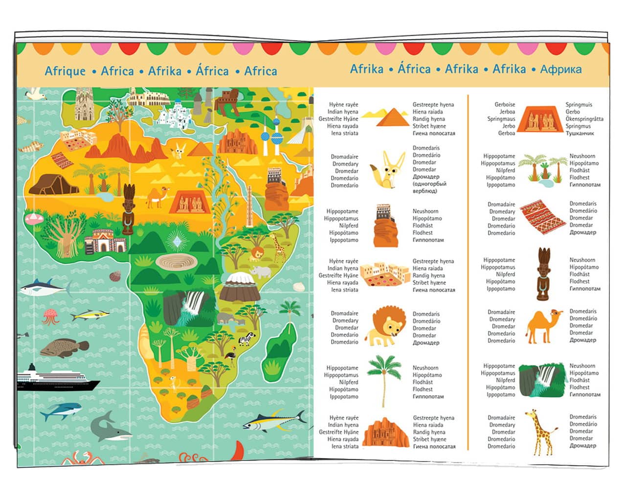Puzzle tradycyjne mapa Afryki z ilustracjami zwierząt i budowli dla dzieci 8 lat plus. Djeco Puzzle Tekt. BUDOWLE ŚWIATA z Książeczką 8 lat+