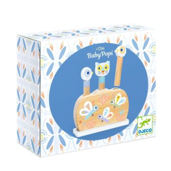 Drewniana zabawka sorter z kolorowymi zwierzątkami dla dzieci powyżej 12 miesięcy. Djeco Zabawka BABY POPI 12 m-cy+