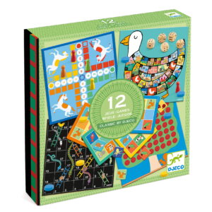 Zestaw 12 klasycznych gier planszowych dla dzieci w kolorowym pudełku. Djeco Zestaw 12 Gier Classic Box