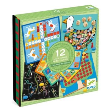 Zestaw 12 klasycznych gier planszowych dla dzieci w kolorowym pudełku. Djeco Zestaw 12 Gier Classic Box