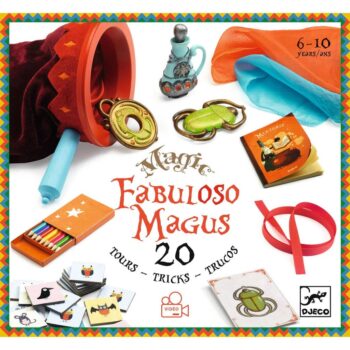 Zestaw 20 kart do magicznych sztuczek z akcesoriami kolorowe chusteczki i pudełko dla dzieci 6-10 lat. Djeco Zestaw 20 Magicznych Sztuczek Fabuloso