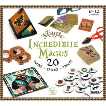 Zestaw 20 kart do nauki magicznych sztuczek z ilustracjami dla dzieci w wieku 8-12 lat. Djeco Zestaw 20 Magicznych Sztuczek Incredibile