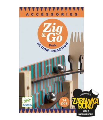 Drewniany zestaw akcesoriów do kulodromu z elementami w paski dla dzieci 14 części. Djeco Zestaw Zig & Go-14 elementów