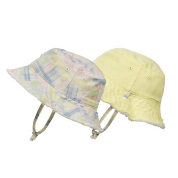 Dwa kapelusze bucket hat dla dziecka 2-3 lata pastelowy wzór i żółty jednolity kolor z troczkami pod brodę. Elodie Details Kapelusz Bucket Hat Pastel Braids 2-3 lata