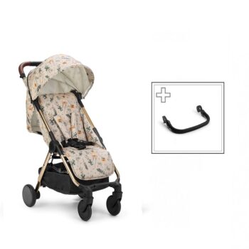 Spacerówka wózek dziecięcy z budką w jasne kwiaty dla dziecka z pałąkiem ochronnym czarne koła. Elodie Details Spacerówka wózek spacerowy MONDO Meadow Blossom
