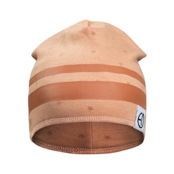 Cienka czapka dla niemowlaka w kolorze terakoty z delikatnym wzorem gwiazdek i pasków. Elodie Details Czapka Northern Star Terracotta 6-12 m-cy