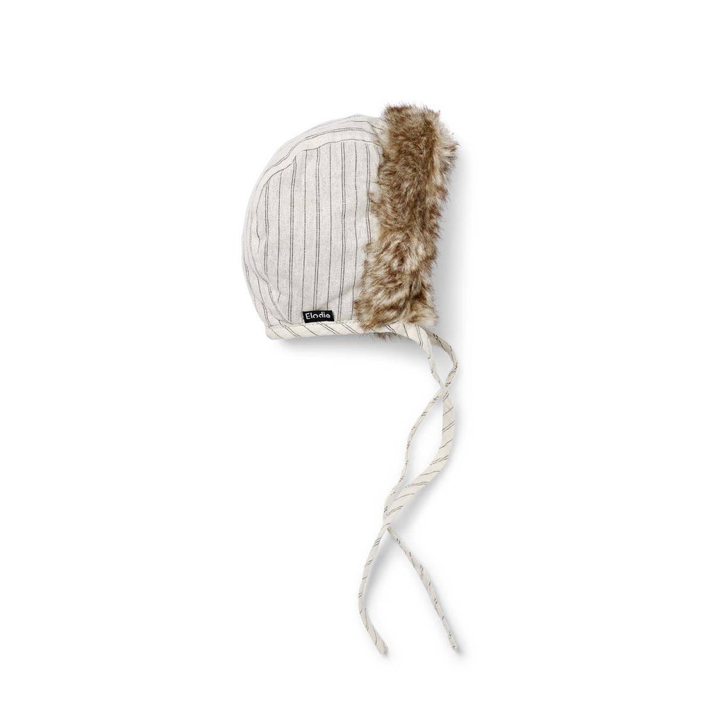 Zimowa czapka dla dziecka w wieku 1-2 lata w jasne paski z futrzanym wykończeniem i troczkami do wiązania. Elodie Details Czapka Winter Bonnet Pinstripe 1-2 lata