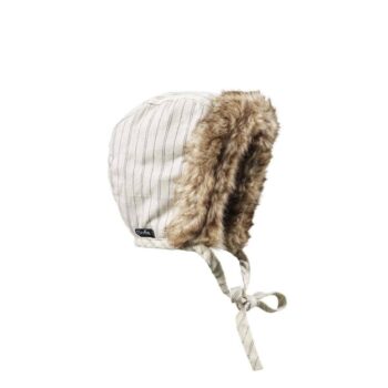 Zimowa czapka niemowlęca w paski z futerkiem i wiązaniem pod brodą dla dziecka 3-6 miesięcy. Elodie Details Czapka Winter Bonnet Pinstripe 3-6 m-cy