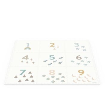 Dwustronna piankowa mata do zabawy z cyframi w jasnych kolorach dla dziecka. Play & Go Dwustronna mata piankowa i pudełko na zabawki 2w1 EEVAA Cyferki