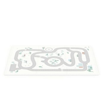 Dwustronna mata piankowa z wzorem mapy drogowej w jasnych kolorach dla dziecka. Play & Go Dwustronna mata piankowa i pudełko na zabawki 2w1 EEVAA Mapa drogowa