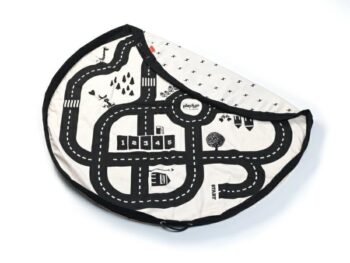 Worek na zabawki z nadrukiem mapy drogowej czarno biały dla dzieci. Play & Go Worek na zabawki Mapa Drogowa/Piorun